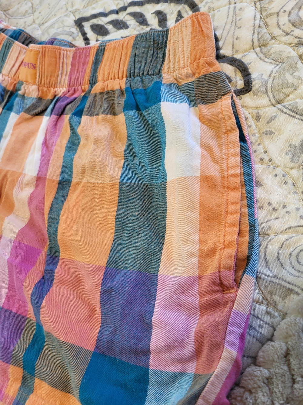 Cotton Plaid & Striped Sleep Shorts - Pink, Green, Orange - Picture 8 of 11